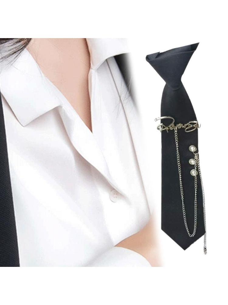 Men Formal Party Wear Shirt - 652F Punk Chain Necktie Knotfree Tie