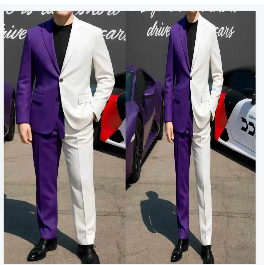 Men Formal Wear Purple - Purple White Men Suit Set 2