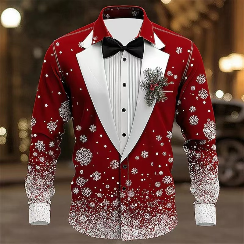 Men Formal Party Wear Shirt - 2025 Men's Christmas Snowflake Formal Shirt,