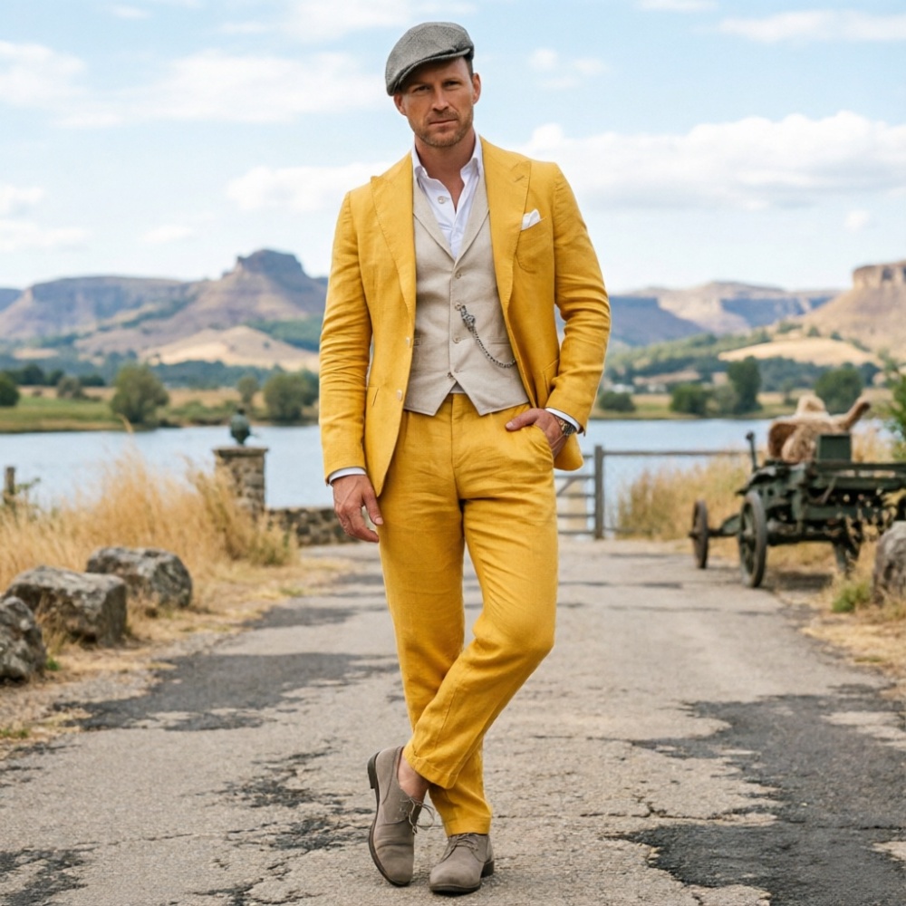 Sage Green Linen Men 3 Piece S - đánh giá và giá Men Formal Wear Summer