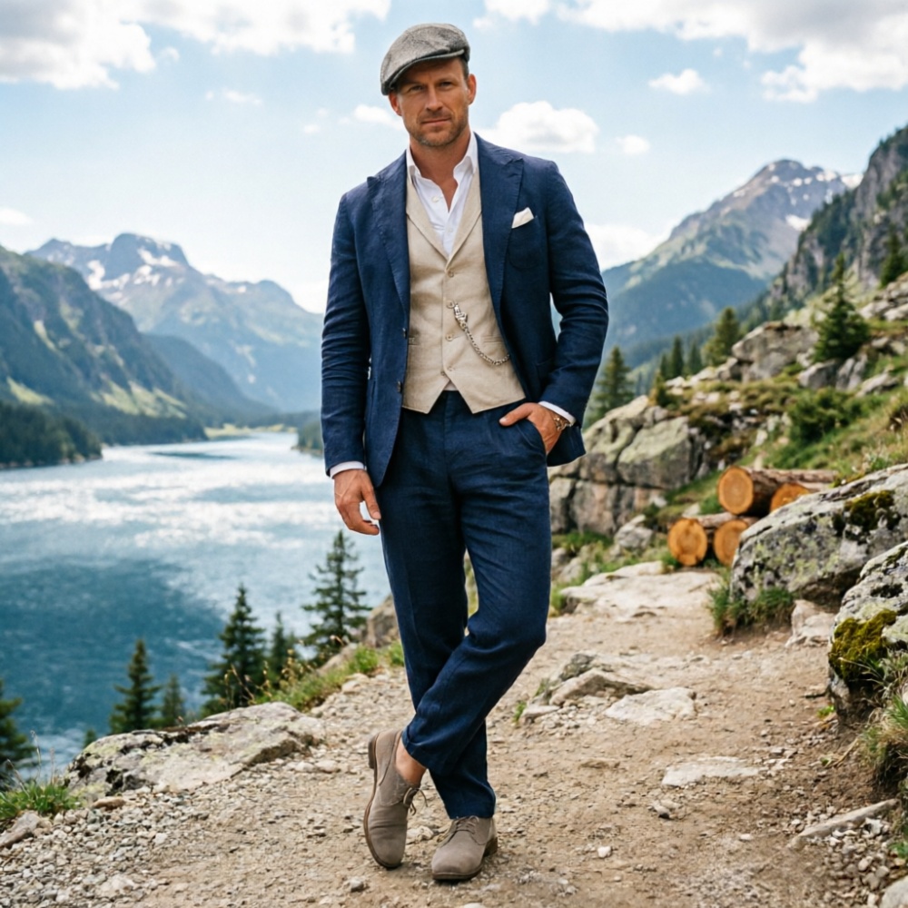 Sage Green Linen Men 3 Piece S - đánh giá và giá Men Formal Wear Summer