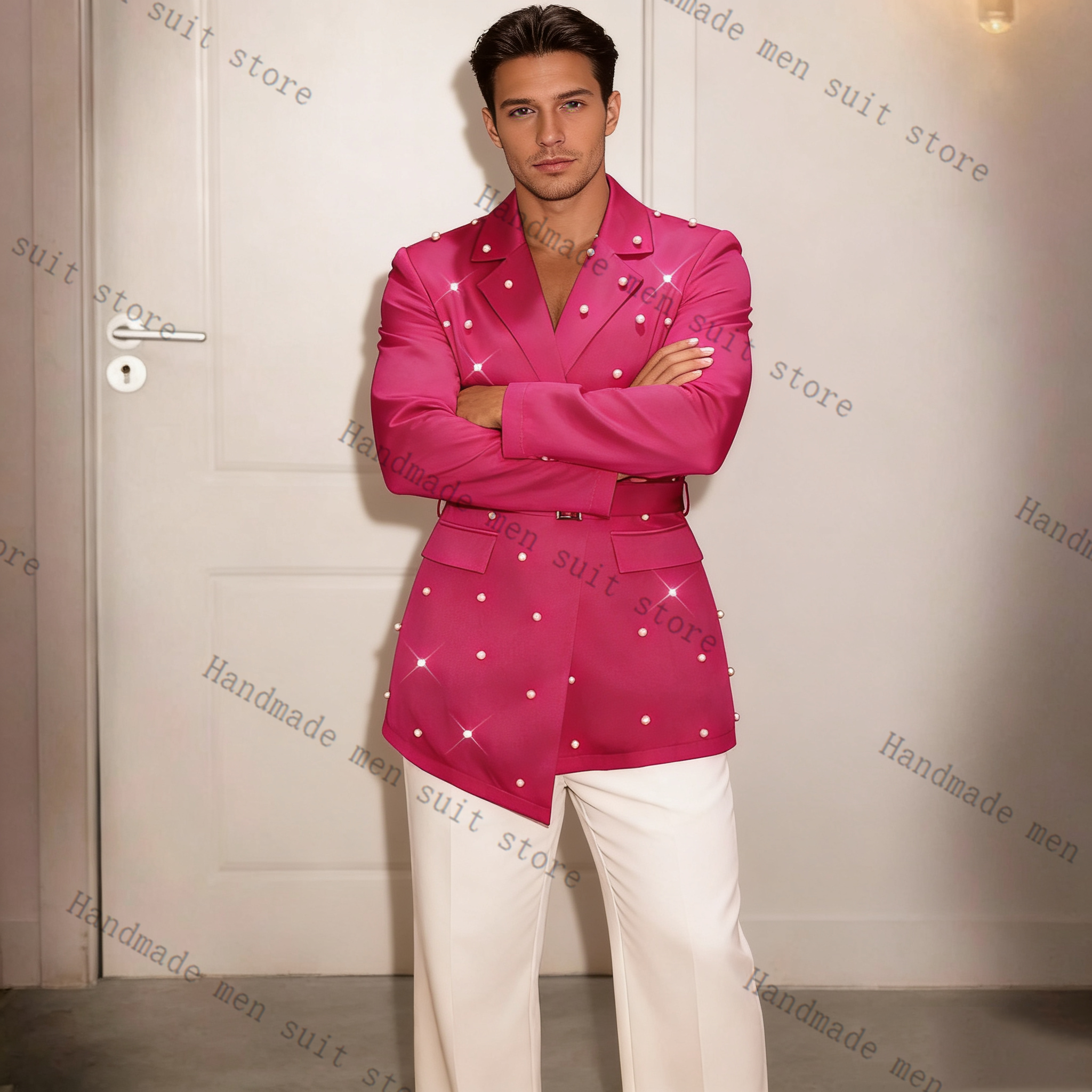 Pearls Pink Men Suit Set 2 Pie - đánh giá và giá Men'S Formal Wear Belt