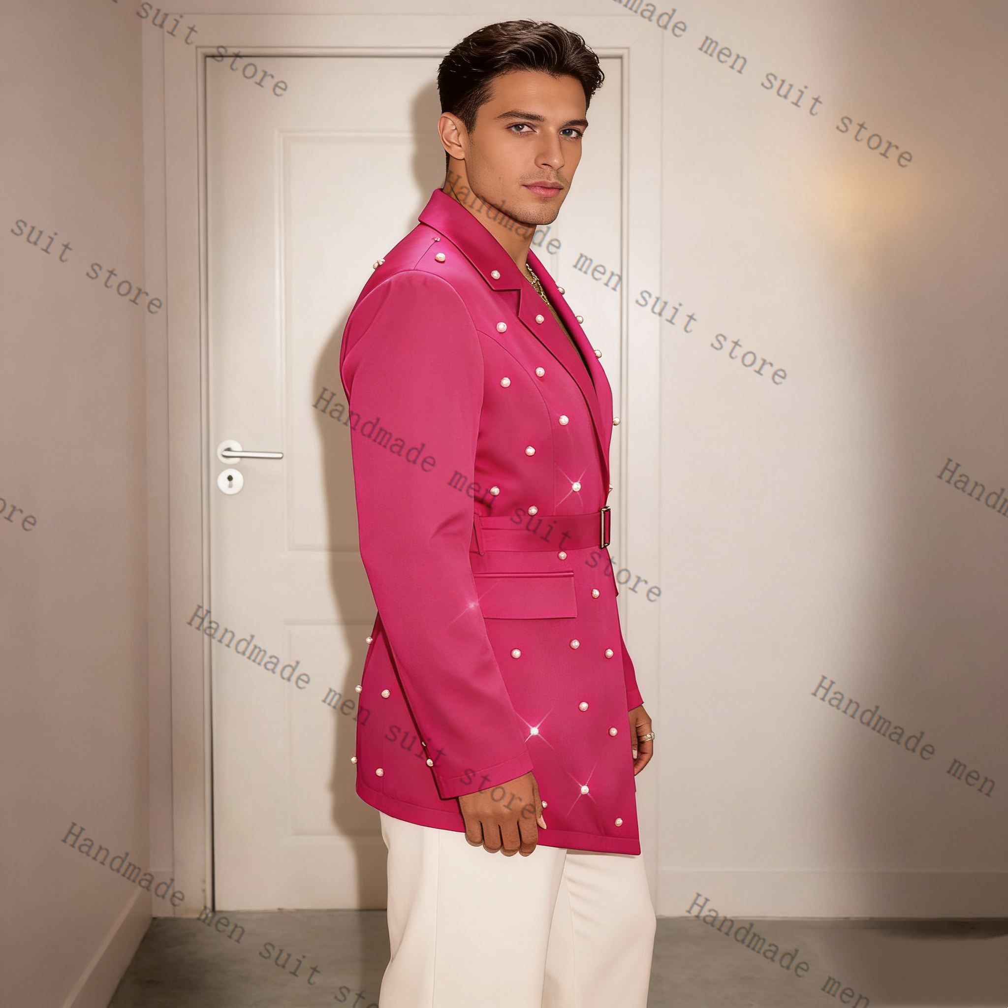 Pearls Pink Men Suit Set 2 Pie - đánh giá và giá Men'S Formal Wear Belt