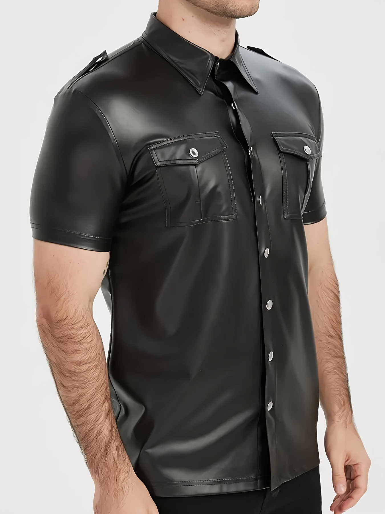 Men's PU leather short-sleeved - đánh giá và giá Men Formal Party Wear Shirt