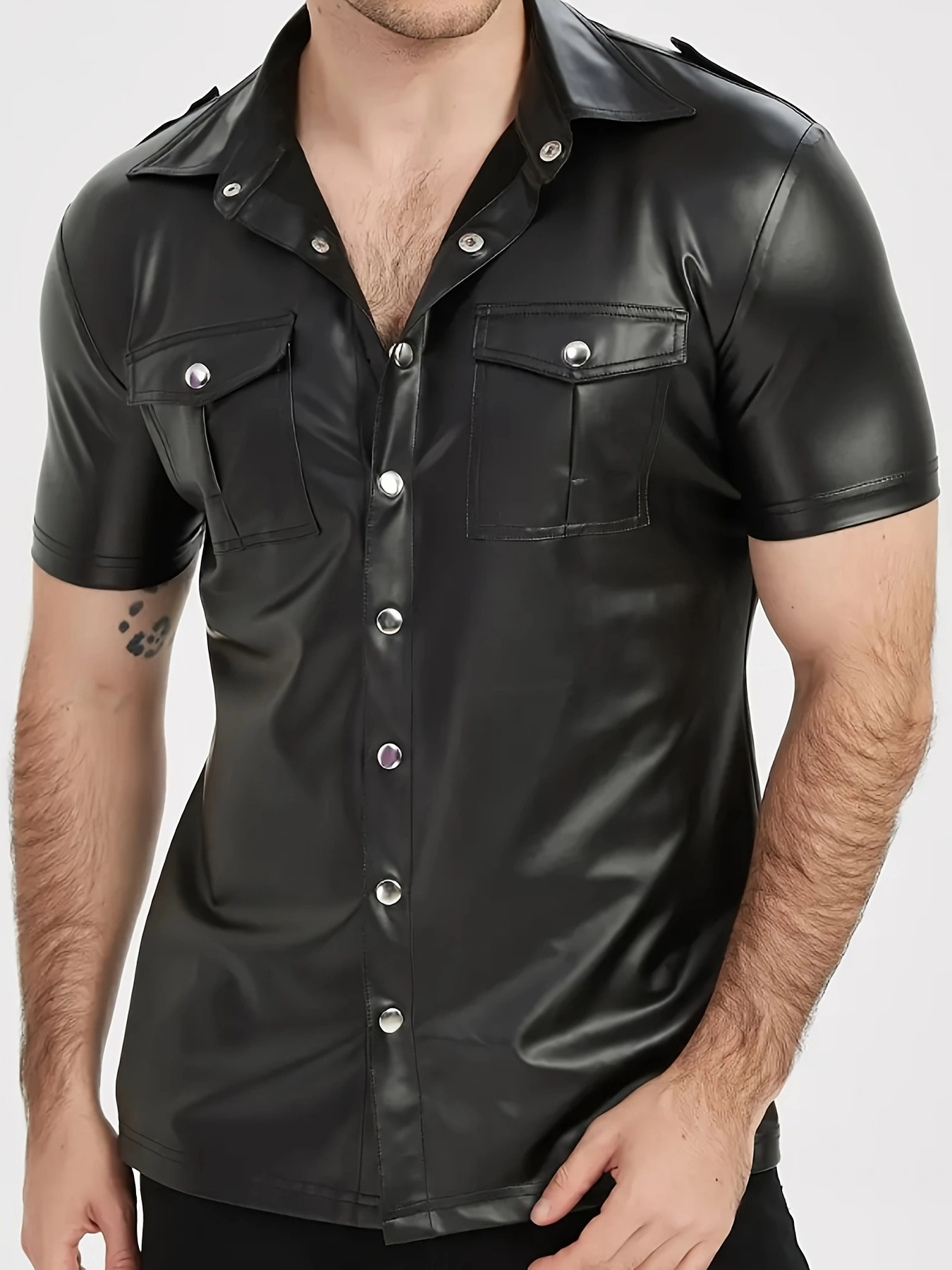 Men's PU leather short-sleeved - đánh giá và giá Men Formal Party Wear Shirt