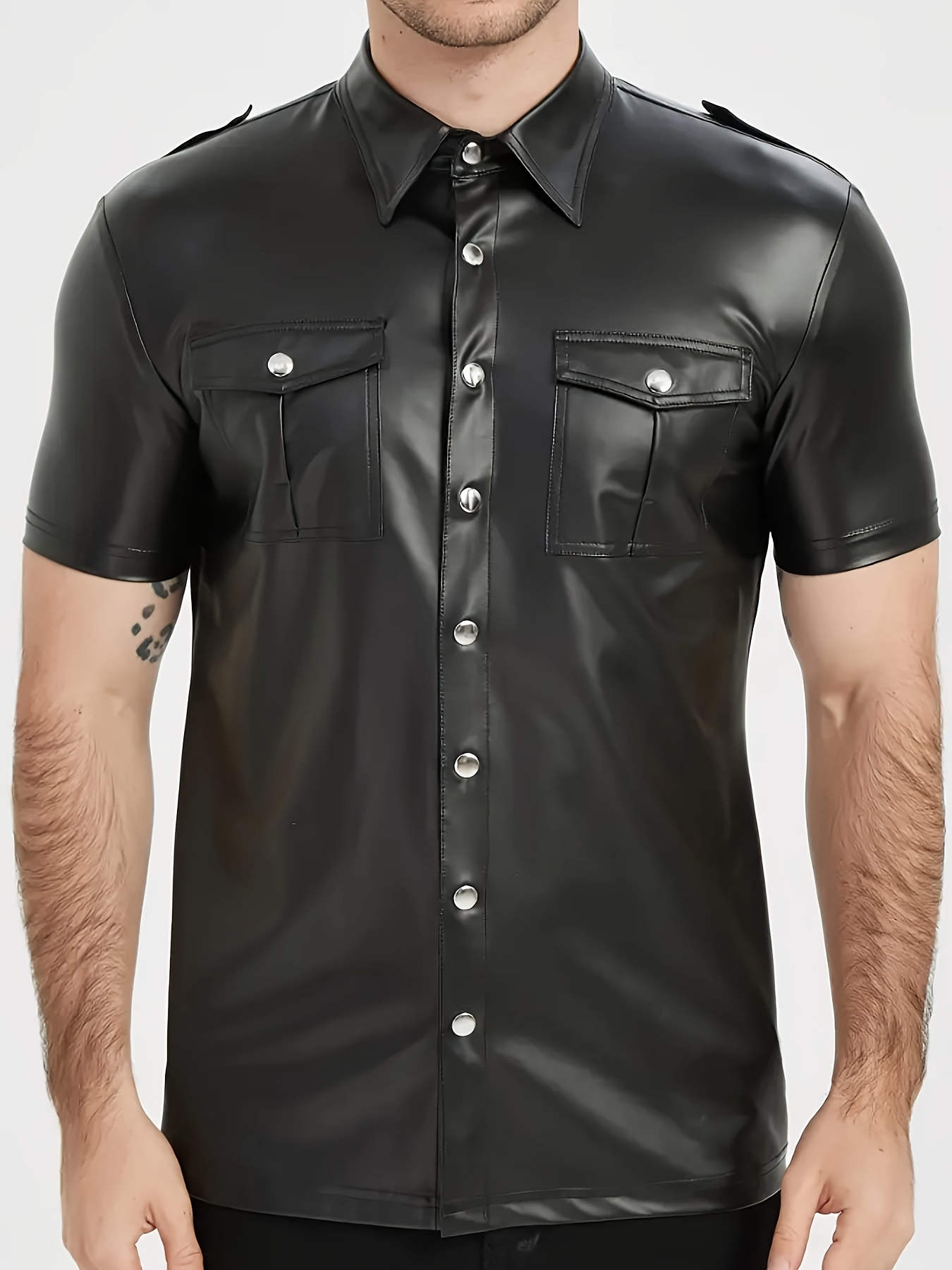 Men's PU leather short-sleeved - đánh giá và giá Men Formal Party Wear Shirt