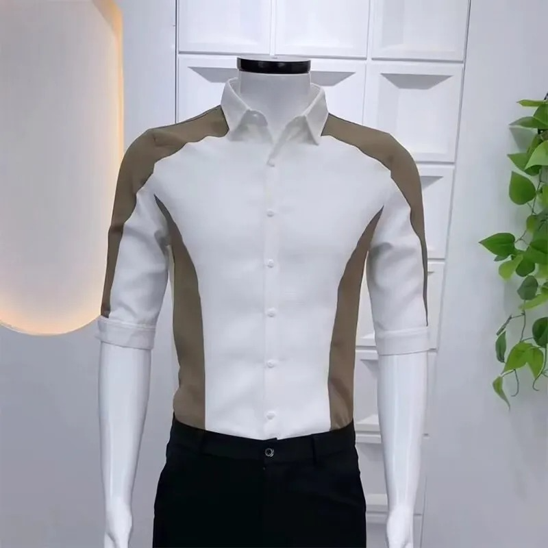 Men's Black Brown Color Block  - đánh giá và giá Men Formal Party Wear Shirt