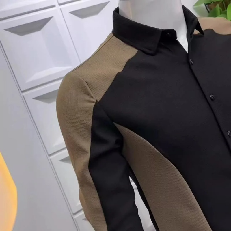 Men's Black Brown Color Block  - đánh giá và giá Men Formal Party Wear Shirt