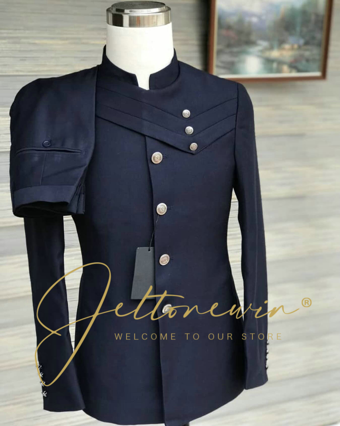 Men's Navy Blue Suit Set with  - đánh giá và giá Men Formal Wear Design