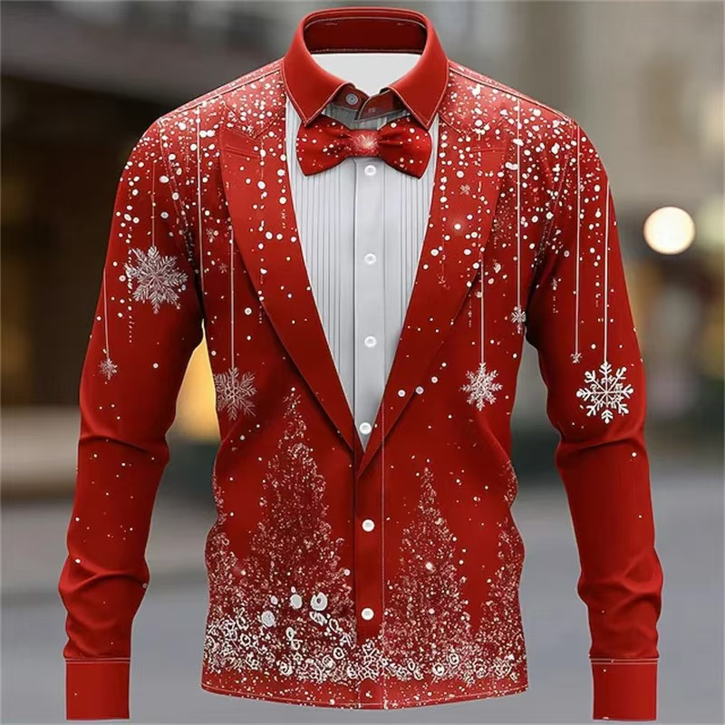 2025 Men's Christmas Snowflake - đánh giá và giá Men Formal Party Wear Shirt